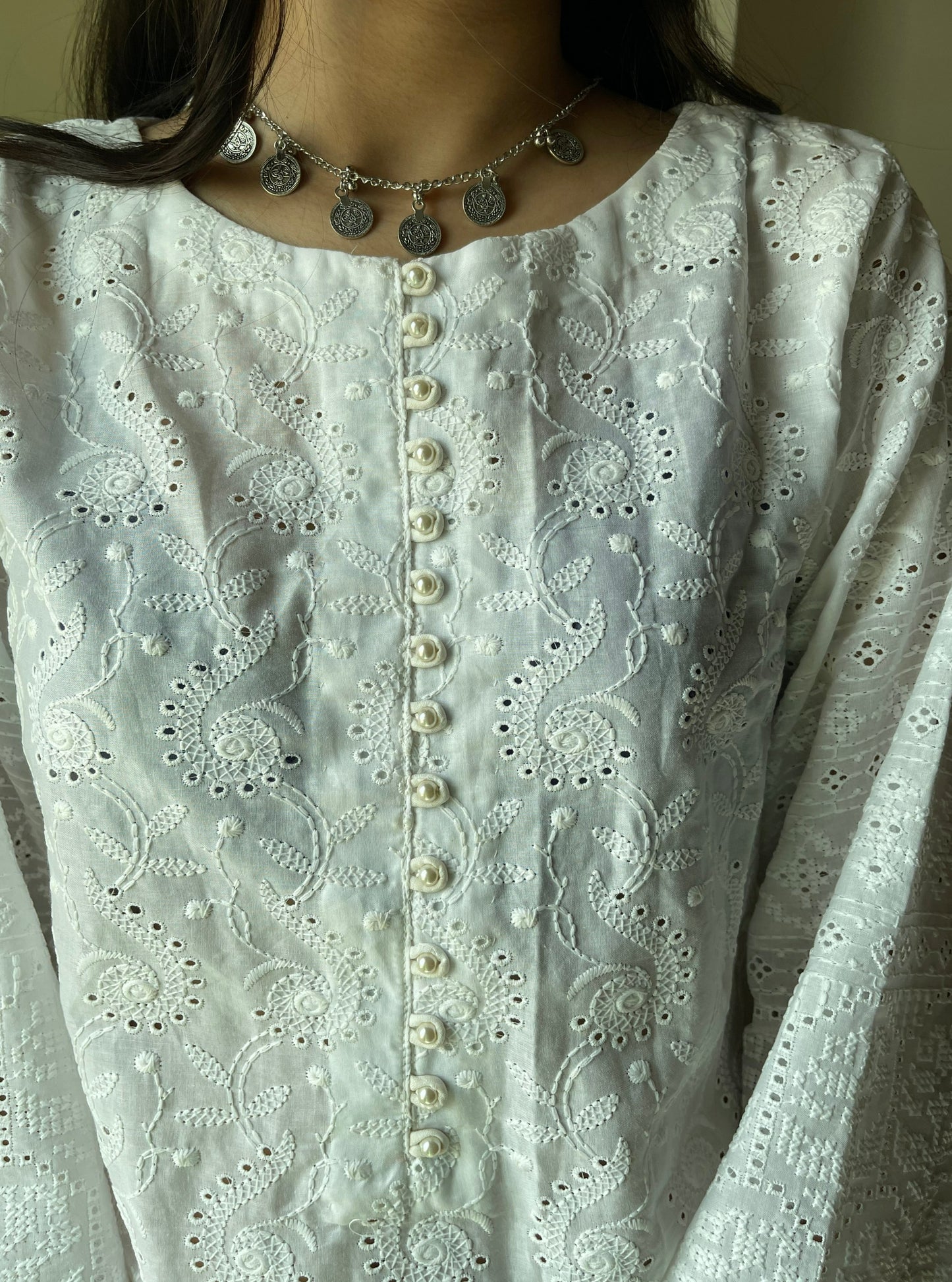 White Embroidered Kurti - 1pc