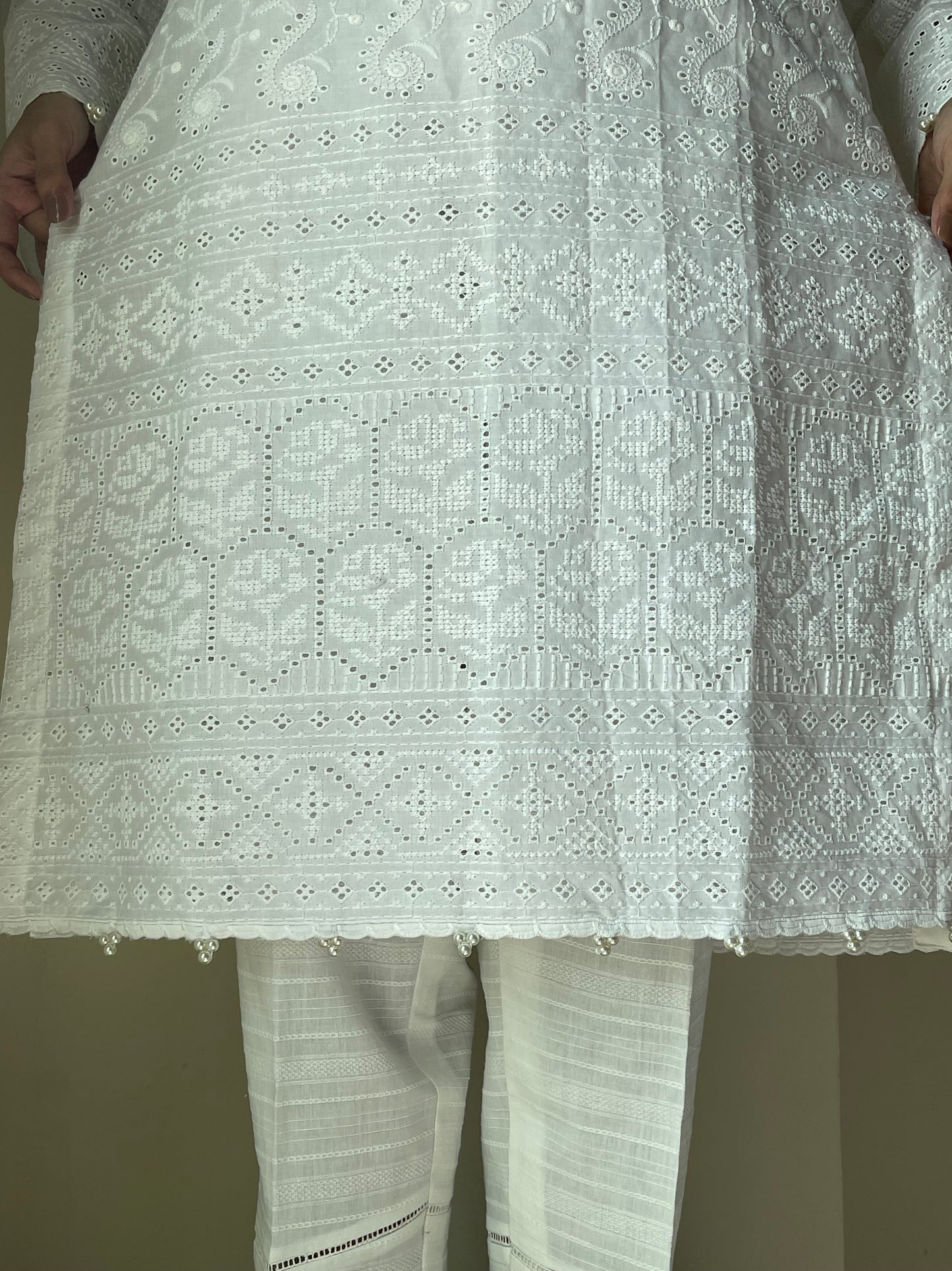 White Embroidered Kurti - 1pc