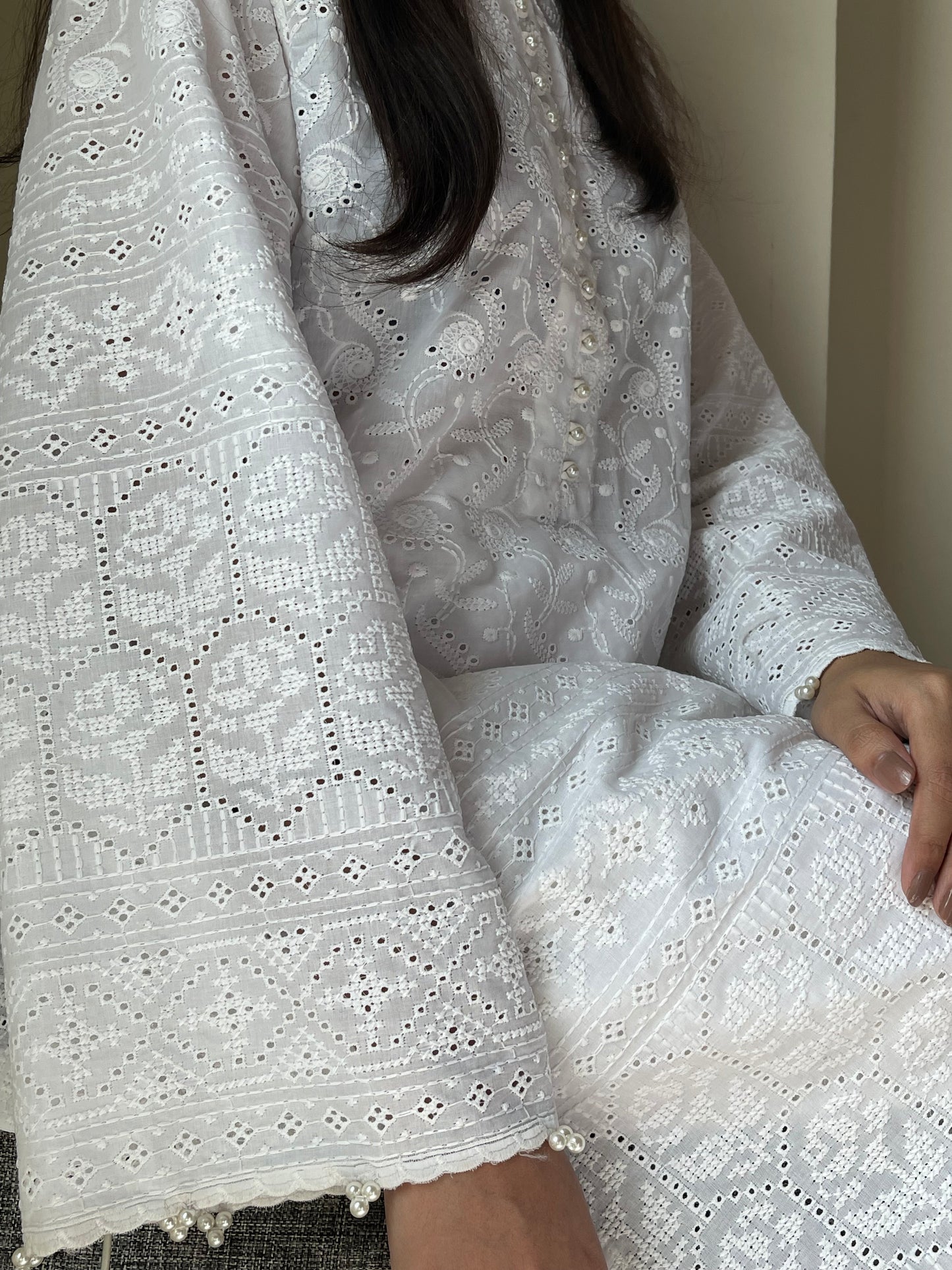 White Embroidered Kurti - 1pc