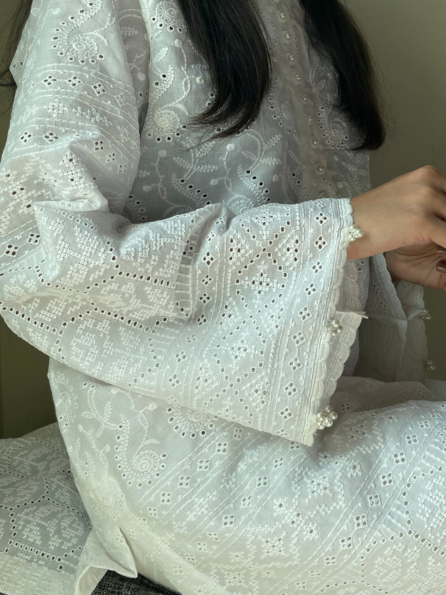 White Embroidered Kurti - 1pc