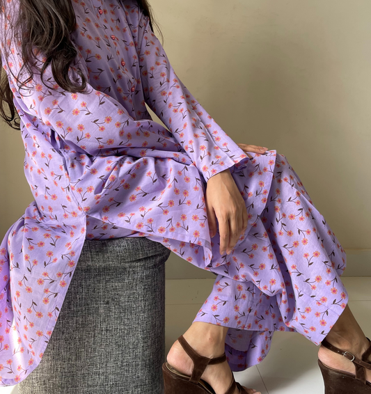 Purple Floral 2 piece (Stitched)